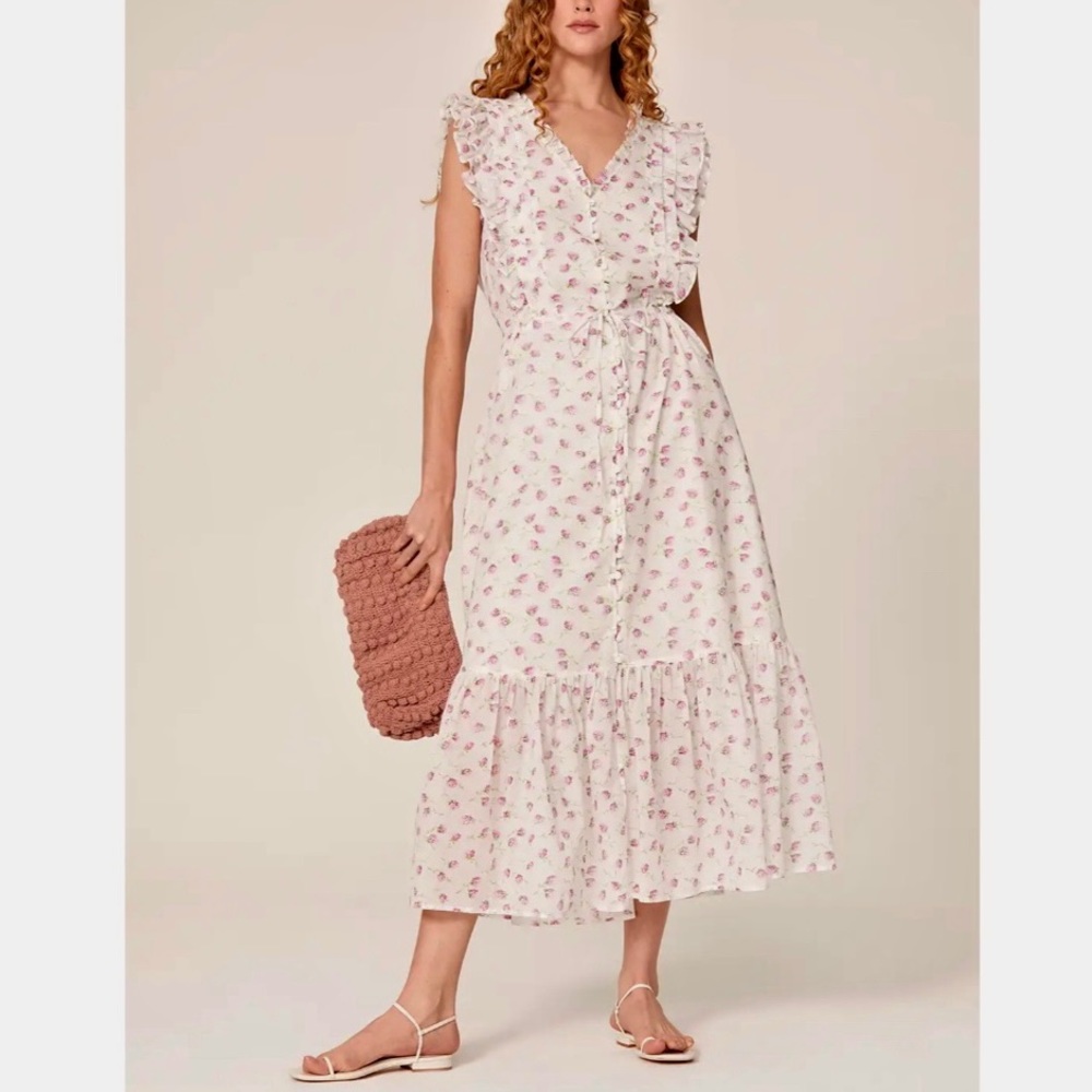 Polo Ralph Lauren Floral Print Flutter Sleeve Tiered Maxi Dress